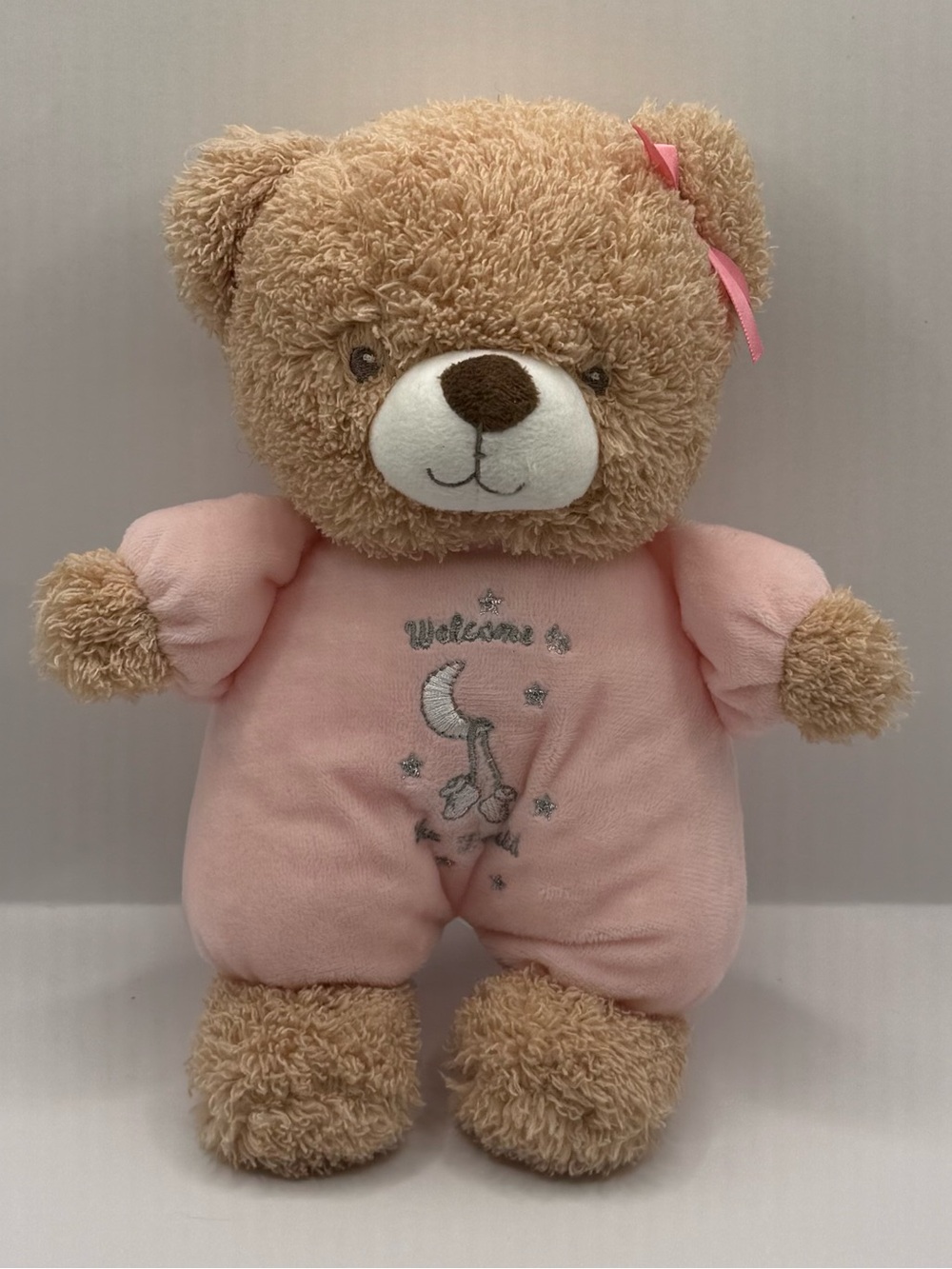 Little Me Pink Bear Plush Stuffed Animal Welcome to The World